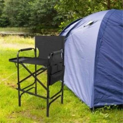 Karl Home 30in Portable Folding Director Chair With Collapsible Side Table Black