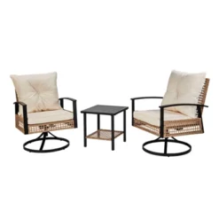 Patio 3-Piece All Weather Wicker Swivel Rocking Patio Conversation Set With Beige Cushions -Karl Home Shop GUEST 02a2105a 87d1 4498 ae91 14a692adb33e