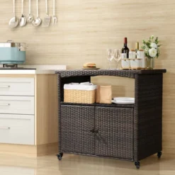 Karl Home Brown Rattan Bar Table With Wheels -Karl Home Shop GUEST 02f632dd 7e64 441f beed ea9736252964