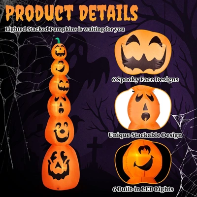 Karl Home 9FT Halloween Inflatable Stacked Pumpkins Outdoor Decoration 9 Karl Home 9FT Halloween Inflatable Stacked Pumpkins Outdoor Decoration - Image 7