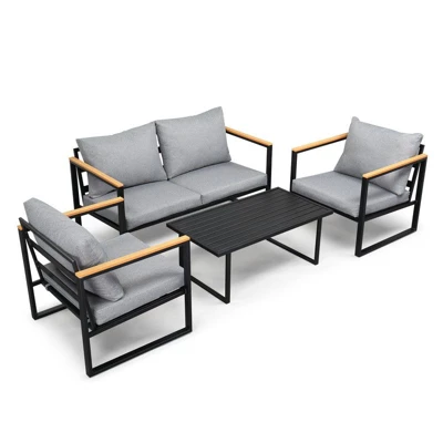 Karl Home Patio 4-Piece Metal Conversation Set With Cushions 10 Karl Home Patio 4-Piece Metal Conversation Set With Cushions - Image 8