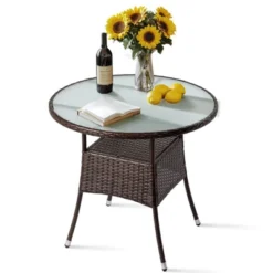 Karl Home Patio Brown Wicker Round Bar Table