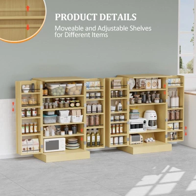 Karl Home Rattan Kitchen Storage Cabinet With 2 Doors And Adjustable Shelves Pantry Cabinet 9 Karl Home Rattan Kitchen Storage Cabinet With 2 Doors And Adjustable Shelves Pantry Cabinet - Image 7