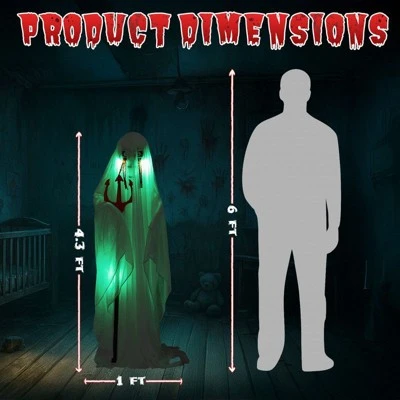 Karl Home 4.3ft Halloween Decorations Outdoor Animatronics Ghost With Trident 6 Karl Home 4.3ft Halloween Decorations Outdoor Animatronics Ghost With Trident - Image 4
