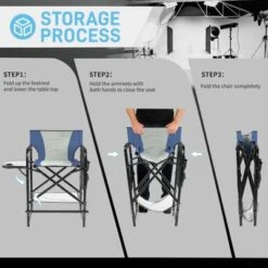 Karl Home 26in Navy Iron Pipe Folding Director Chair With Built-in Cup Holder, Side Table, Storage Pocket -Karl Home Shop GUEST 10fade7b dbed 47e4 a4b0 2d1274f06738