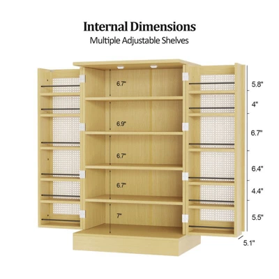 Karl Home Rattan Kitchen Storage Cabinet With 2 Doors And Adjustable Shelves Pantry Cabinet 5 Karl Home Rattan Kitchen Storage Cabinet With 2 Doors And Adjustable Shelves Pantry Cabinet - Image 3