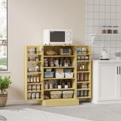 Karl Home Rattan Kitchen Storage Cabinet With 2 Doors And Adjustable Shelves Pantry Cabinet 10 Karl Home Rattan Kitchen Storage Cabinet With 2 Doors And Adjustable Shelves Pantry Cabinet - Image 8