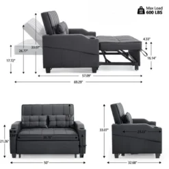 Karl Home |Tufted Upholstered Cat's ClaWide Leather Sleeper Sofa Bed -Karl Home Shop GUEST 1ae9f3c9 15d9 49a3 9619 435fe8b96f33