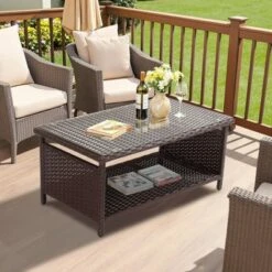 Karl Home| 2-Layer Brown Outdoor Wicker Coffee Table With Glass Tabletop -Karl Home Shop GUEST 20738250 14c9 422d 9cad 403ef7a0ec63