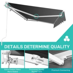 Karl Home | 13 Ft. X 8 Ft. Gray Polyester Cover Retractable Patio Awning