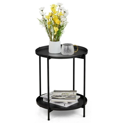 Karl Home|Black Patio Steel Side Table With Two Layers 10 Karl Home|Black Patio Steel Side Table With Two Layers - Image 8