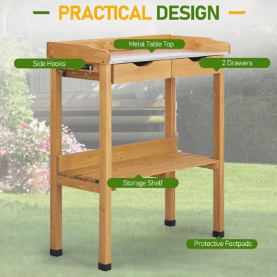 Outdoor Fir Wood Garden Potting Bench With Drawer 4 Outdoor Fir Wood Garden Potting Bench With Drawer - Image 2