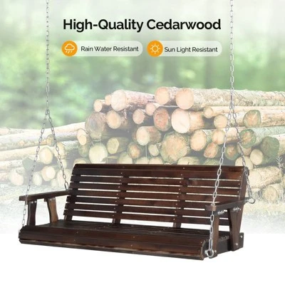 Karl Home | 5ft 3-Personn Tan Outdoor Fir Wood Hanging Porch Swing 4 Karl Home | 5ft 3-Personn Tan Outdoor Fir Wood Hanging Porch Swing - Image 2