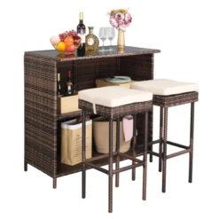 3-Piece Wicker Outdoor Serving Bar Set