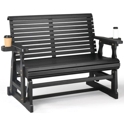 Karl Home | 48 In. Solid Wood Patio Glider Bench With Cup Holder 9 Karl Home | 48 In. Solid Wood Patio Glider Bench With Cup Holder - Image 7