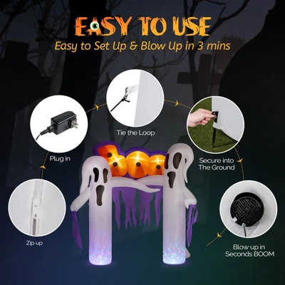 Karl Home 9.8 FT Halloween Inflatables White Ghost Archway Outdoor Decorations 5 Karl Home 9.8 FT Halloween Inflatables White Ghost Archway Outdoor Decorations - Image 3