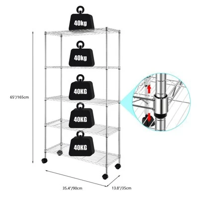 Karl Home 35.43 In.W Metal Shelving Unit With Wheels 4 Karl Home 35.43 In.W Metal Shelving Unit With Wheels - Image 2