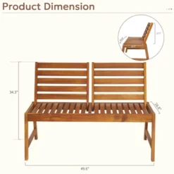Karl Home | 49.6 In. Solid Wood Outdoor Bench With Adjustable Back