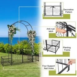 Karl Home 78'' W X 19.7'' D Black Garden Iron Arbor