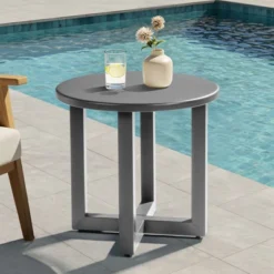 Karl Home Patio Gray Round Metal Side Table -Karl Home Shop GUEST 41346571 cf61 485b 91b3 66bc10fb0a4a