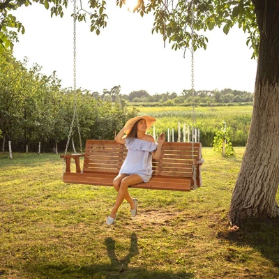 Karl Home | 5ft 3-Personn Brown Outdoor Fir Wood Hanging Porch Swing 5 Karl Home | 5ft 3-Personn Brown Outdoor Fir Wood Hanging Porch Swing - Image 3