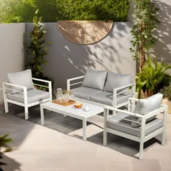 Karl Home White 4-Piece Aluminum Patio Conversation Set With Light Gray Cushions -Karl Home Shop GUEST 4688de14 2ea8 422a 902d 4120b6d09887