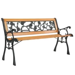 Karl Home|49 In. Metal And Wood Ourdoor Bench Flower-Patterned Back -Karl Home Shop GUEST 48f37195 7eee 421f bd24 024933ada505