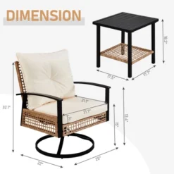 Patio 3-Piece All Weather Wicker Swivel Rocking Patio Conversation Set With Beige Cushions -Karl Home Shop GUEST 498baf38 8798 467a 94dd 8133ffaedf6a