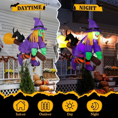 Karl Home 3.9 FT Halloween Inflatable Witch Riding Broom Broke Out From Window Outdoor Decorations 6 Karl Home 3.9 FT Halloween Inflatable Witch Riding Broom Broke Out From Window Outdoor Decorations - Image 5