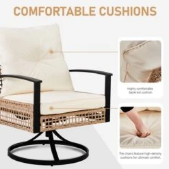 Patio 3-Piece All Weather Wicker Swivel Rocking Patio Conversation Set With Beige Cushions -Karl Home Shop GUEST 520debc4 aeed 4bc0 a142 17a40c519c8d