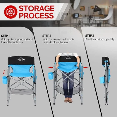 Karl Home 25in Portable Folding Director Chair With Retractable Side Tables And Side Bags Blue 6 Karl Home 25in Portable Folding Director Chair With Retractable Side Tables And Side Bags Blue - Image 4