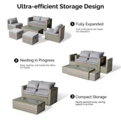 Karl Home Patio 6-Piece Grey Wicker Conversation Set With Grey Cushions -Karl Home Shop GUEST 59297008 1f4d 49b4 850c c2c124192f0d