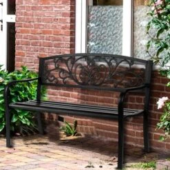 Karl Home | 47 In. Black Iron Outdoor Bench Floral Backrest 15 Karl Home | 47 In. Black Iron Outdoor Bench Floral Backrest -Karl Home Shop GUEST 5e08c320 ef05 452e 806e 1b07ae07aa7a