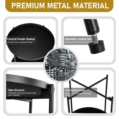 Karl Home|Black Patio Steel Side Table With Two Layers 8 Karl Home|Black Patio Steel Side Table With Two Layers - Image 6