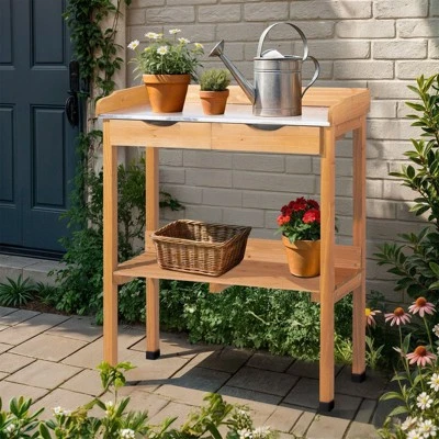 Outdoor Fir Wood Garden Potting Bench With Drawer 7 Outdoor Fir Wood Garden Potting Bench With Drawer - Image 5