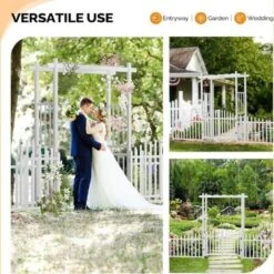 Karl Home 85 In. White Pvc Garden Arbor With Gate And Fence