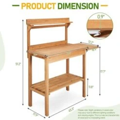 Outdoor Fir Wood Garden Potting Bench With Side Panels And Decorative Top Shelf
