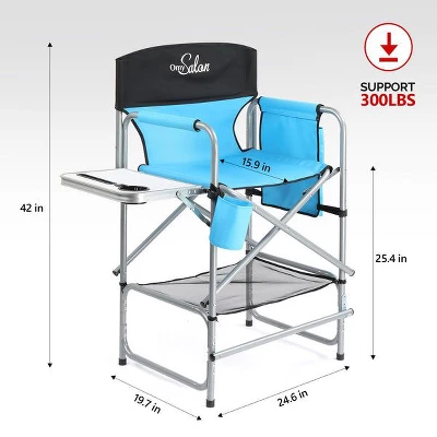 Karl Home 25in Portable Folding Director Chair With Retractable Side Tables And Side Bags Blue 7 Karl Home 25in Portable Folding Director Chair With Retractable Side Tables And Side Bags Blue - Image 5