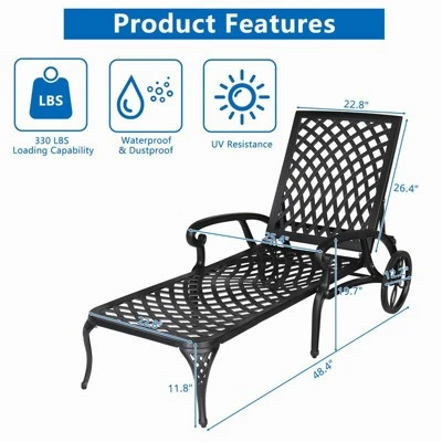 Karl Home |Black Outdoor Aluminum Chaise Lounge 3 Karl Home |Black Outdoor Aluminum Chaise Lounge