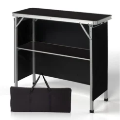 Karl Home Patio Black Portable Folding Bar Table With Shelf