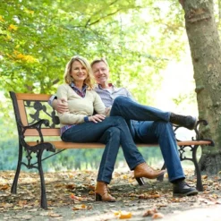 Karl Home|49 In. Metal And Wood Ourdoor Bench Flower-Patterned Back -Karl Home Shop GUEST 721b31f0 7577 4eed 8676 fb17875cb34e