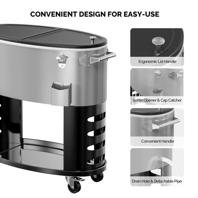 Karl Home 70QT Oval Freezer Patio Cooler Cart 4 Karl Home 70QT Oval Freezer Patio Cooler Cart - Image 2