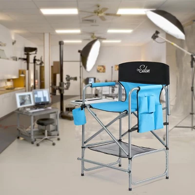 Karl Home 25in Portable Folding Director Chair With Retractable Side Tables And Side Bags Blue 8 Karl Home 25in Portable Folding Director Chair With Retractable Side Tables And Side Bags Blue - Image 6