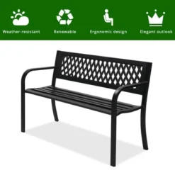 Karl Home | 47 In. Black Iron Outdoor Bench With Plastic Backrest