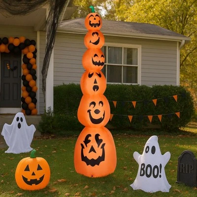Karl Home 9FT Halloween Inflatable Stacked Pumpkins Outdoor Decoration 4 Karl Home 9FT Halloween Inflatable Stacked Pumpkins Outdoor Decoration - Image 2