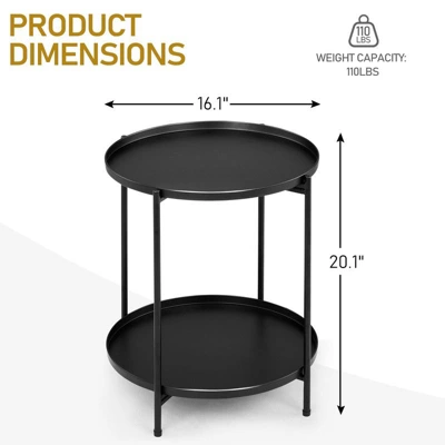 Karl Home|Black Patio Steel Side Table With Two Layers 3 Karl Home|Black Patio Steel Side Table With Two Layers