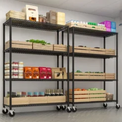 Karl Home Heavy Duty Storage Adjustable Metal Shelves 55.12inch W Wire Shelving Unit With Wheels 3200LBS NSF
