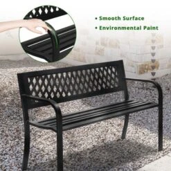 Karl Home | 47 In. Black Iron Outdoor Bench With Plastic Backrest -Karl Home Shop GUEST 820ced4d 27c3 4662 b59f 66630550545d