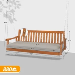 Karl Home 6.3 FT Solid Wood Porch Swing With Cushion