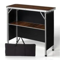 Karl Home Patio Brown Portable Folding Bar Table With Shelf -Karl Home Shop GUEST 890ce0ec 221b 436e b2fd 888531446146